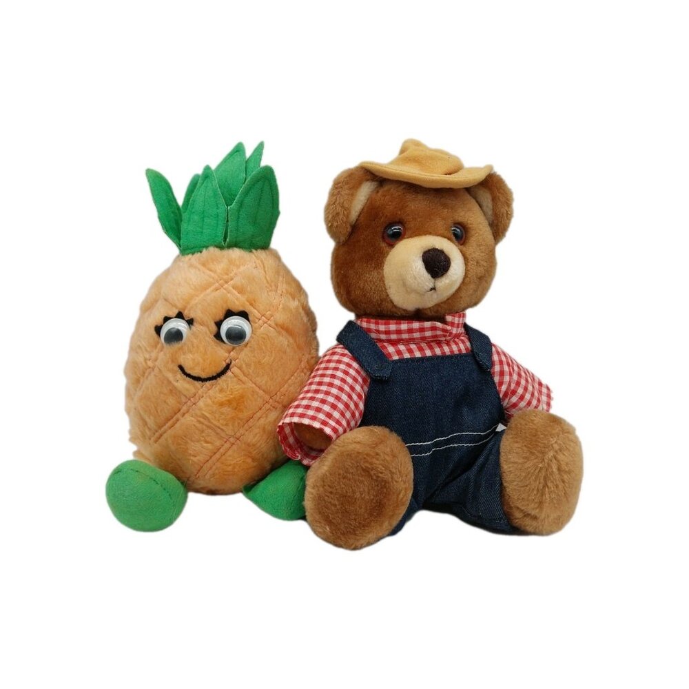 Del Monte Farmer Bear & Pineapple Plush Stuffed Set Of 2
